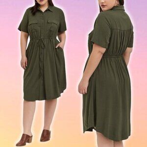 NWT TORRID Mini Twill Drawstring Shirt Dress Sz 6X Olive Deep Depths